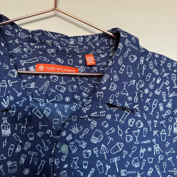 Tori Richard Men Shirt 2XL Navy Long Sleeve Button Down Party Cocktail Bartender - Picture 3 of 6